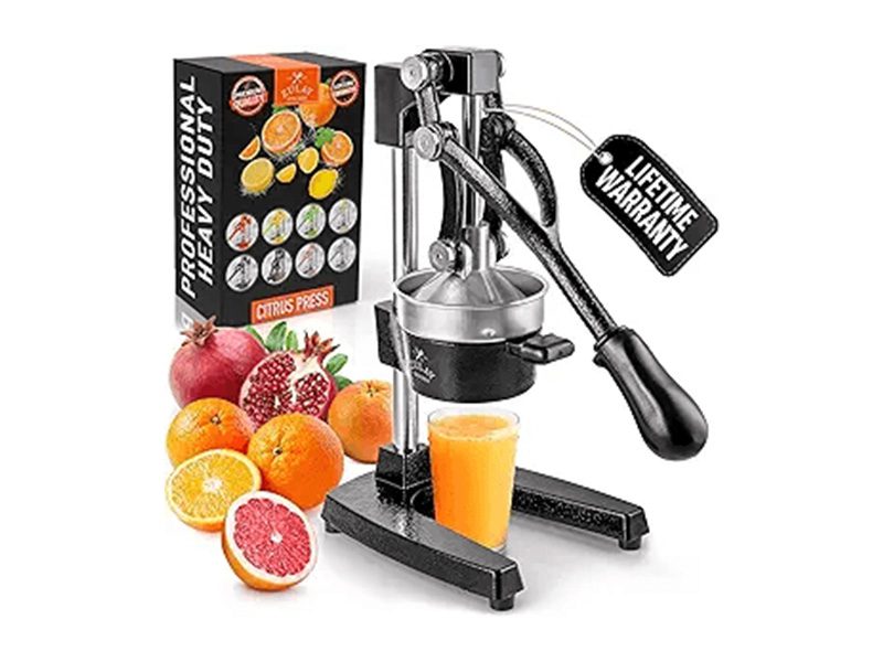 Professional citrus juicer with lifetime warranty tag