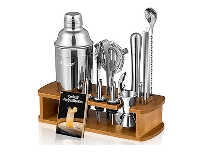Cocktail shaker set with wooden stand