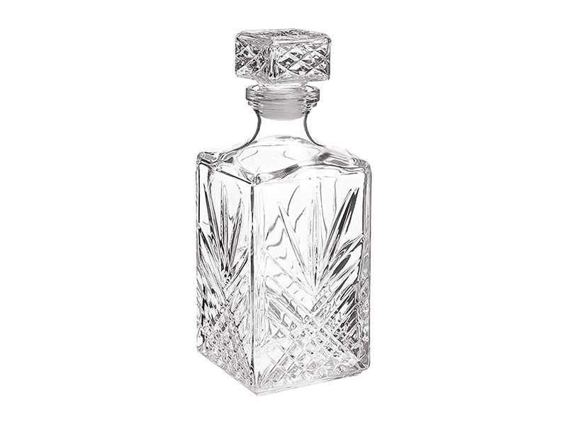 Crystal glass decanter with square stopper