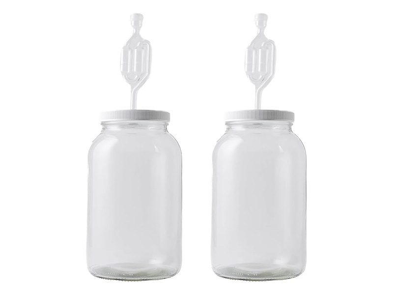 Glass jars with airlocks for fermentation