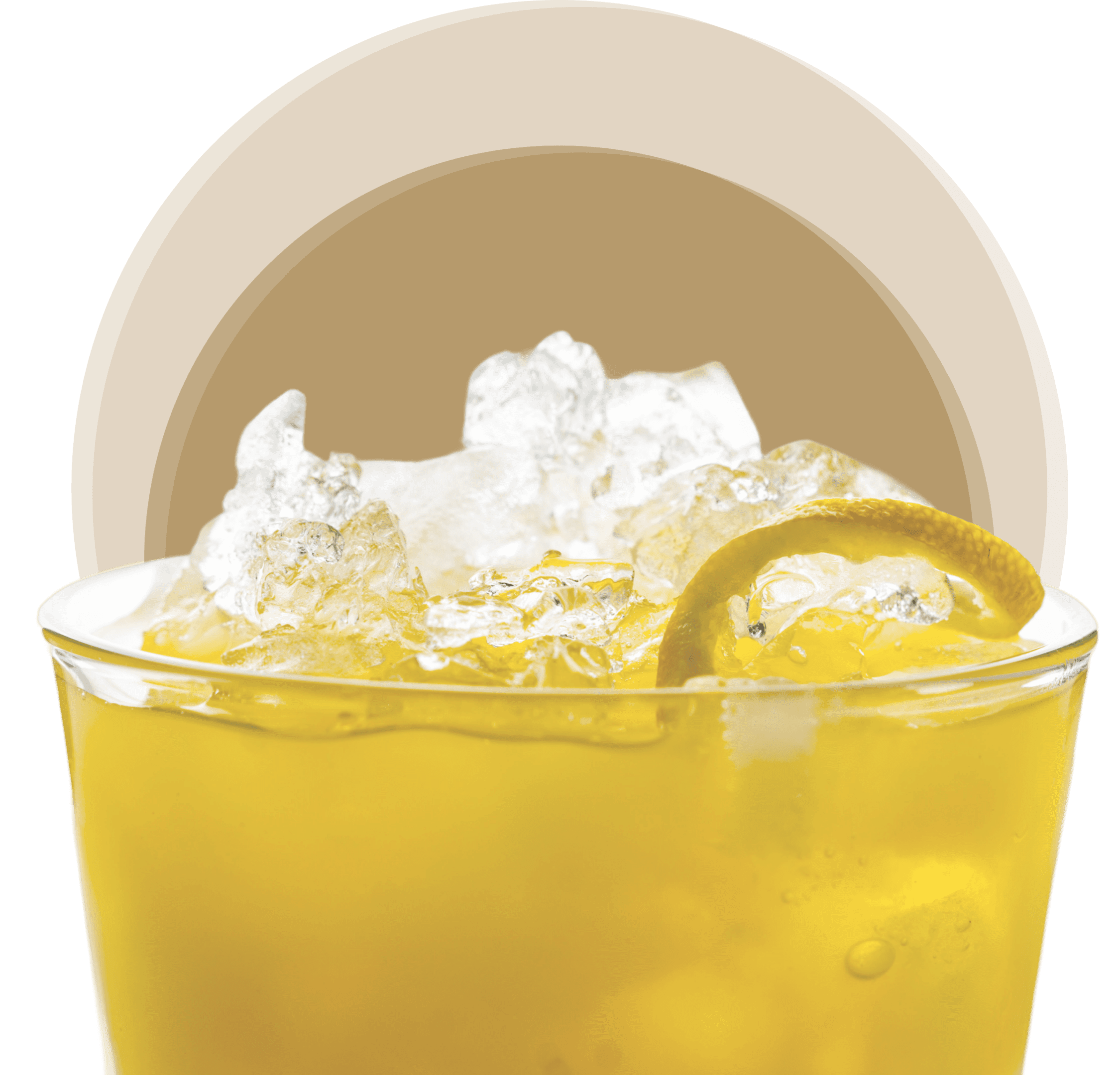 Yellow drink with ice and lemon slice